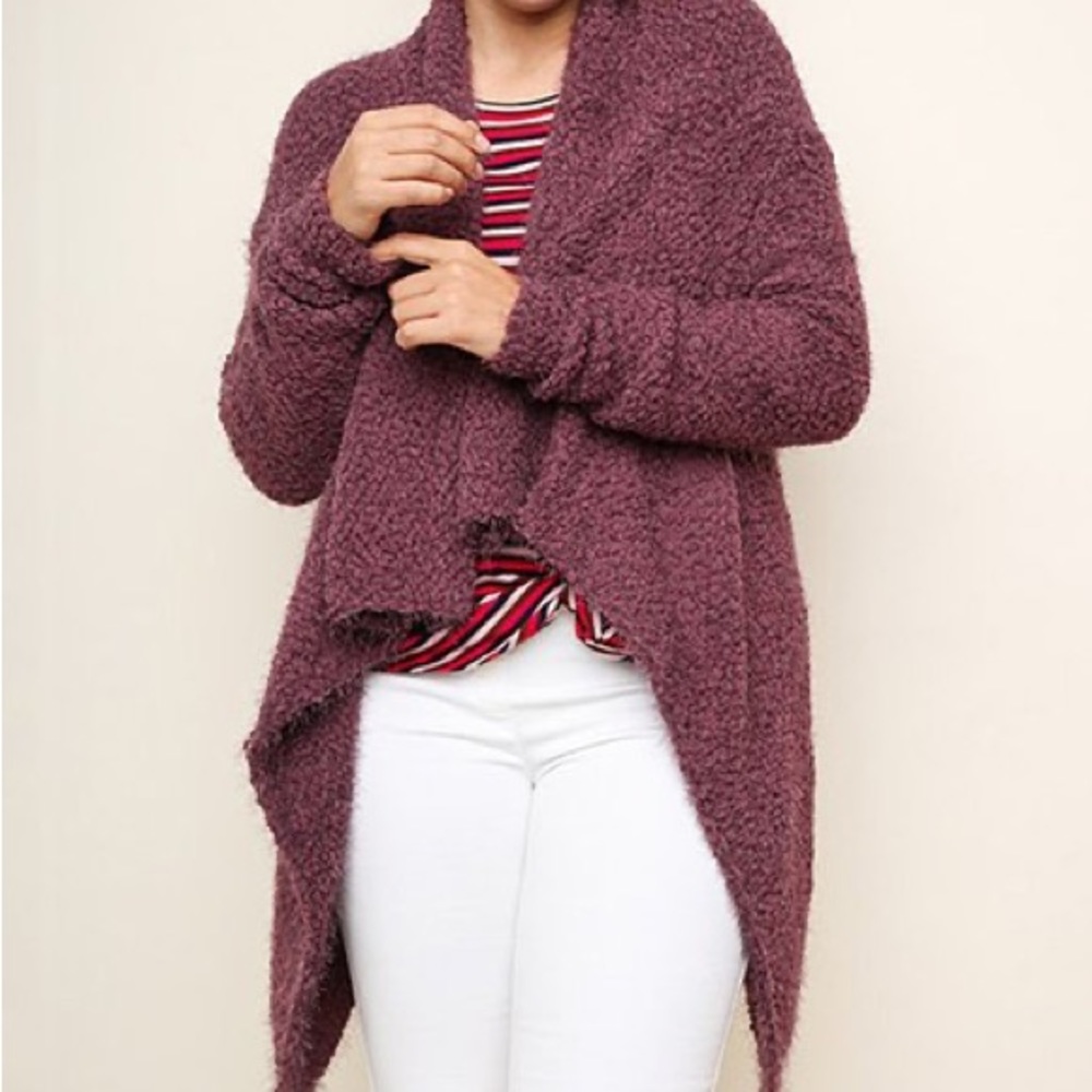 New Fuzzy Hi-Low Cozy Open Front Cardigan